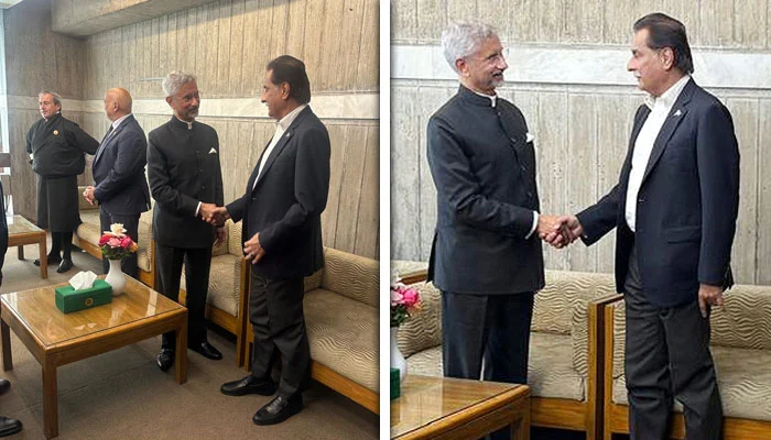 A Handshake in Dhaka: A Quiet Signal Amid Pak-India Silence Ayaz Sadiq Jaishankar handshake