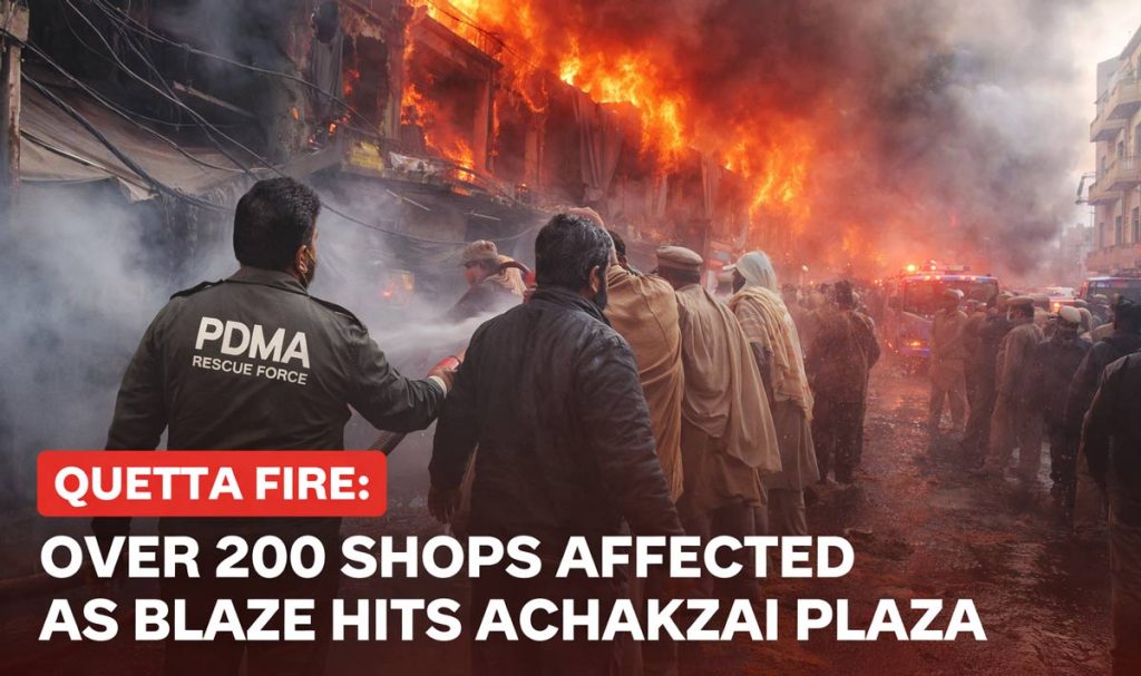 Quetta Fire: Over 200 Shops Affected as Blaze Hits Achakzai Plaza