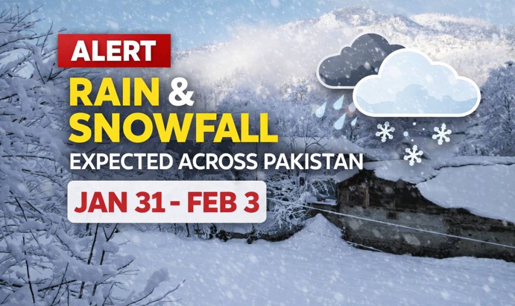 Rain and snowfall expected in Pakistan from Jan 31 to Feb 3: PMD